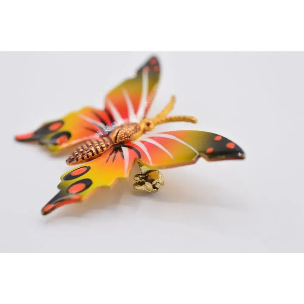 Vintage Butterly Pin Brooch Painted Enamel Regal Monarch Gold 9B